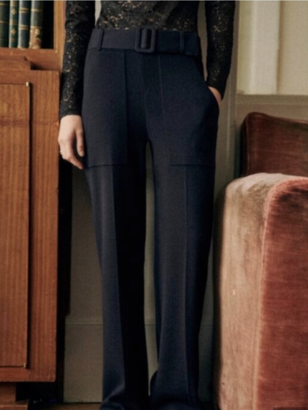 Sezane Marius Merino Wool Trouser Navy Small NWOT - Picture 2 of 6